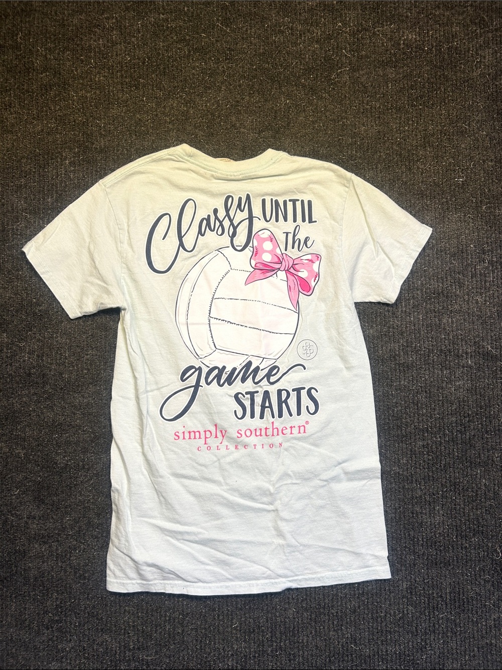 Simply Southern Light Blue Short Sleeve Tee with Volleyball Chest Logo - Picture 3 of 4